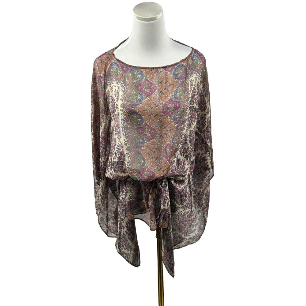 Zara Basic Blouse Women Medium Silk Flowy Sheer Top Batwing Pullover Foulard